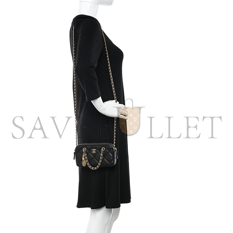CHANEL MASTER CAVIAR QUILTED TOP HANDLE PHONE HOLDER WITH CHAIN BLACK AP3495 (18*11*4cm)